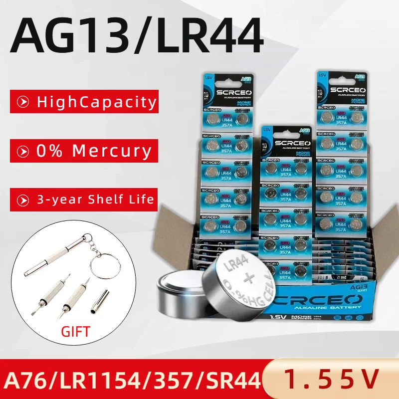 

Long Lasting 1.5V Alkaline Button Battery LR44 AG13 SR44 A76 for Watches Calculators Toys Scales Multi-Pack Available