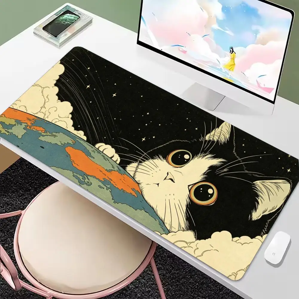 Vintage Japanese Style Cute Cat Landscape Art Non‑Slip Rubber Mouse Pad For Accurate Mouse Control Gaming Laptop Desktop Work
