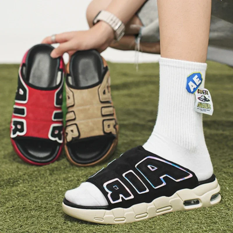 

Новые летние мужские повседневные тапочки на трансграничной воздушной подушке с толстой подошвой, уличные молодежные крутые тапочки, шесть цветов