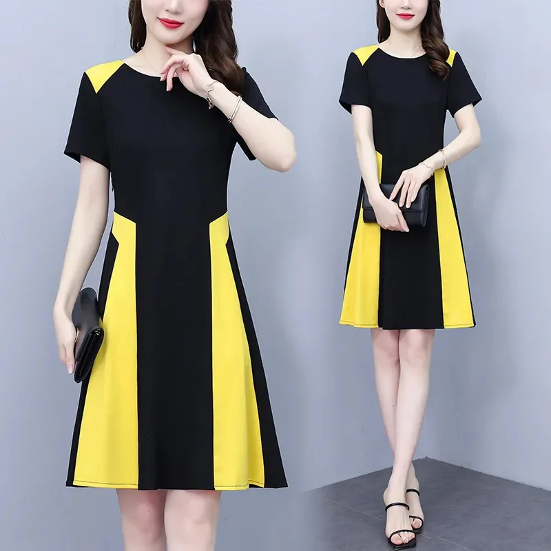 

Модное женское платье, новинка лета 2025, большой размер, простые контрастные платья, длинные платья в западном стиле, женские платья