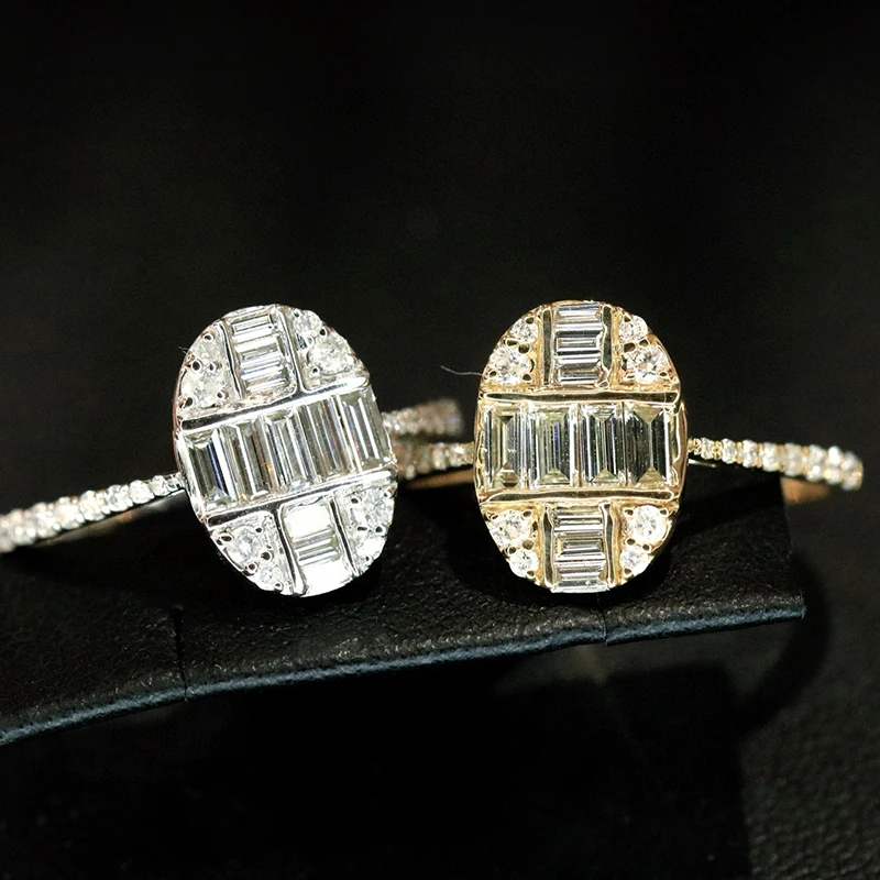 LUOWEND 100% 18K الذهب الأبيض/الأصفر خواتم موضة البيضاوي الشكل 0.70 قيراط خاتم الماس الطبيعي الحقيقي للنساء مجوهرات الحفلات العالية