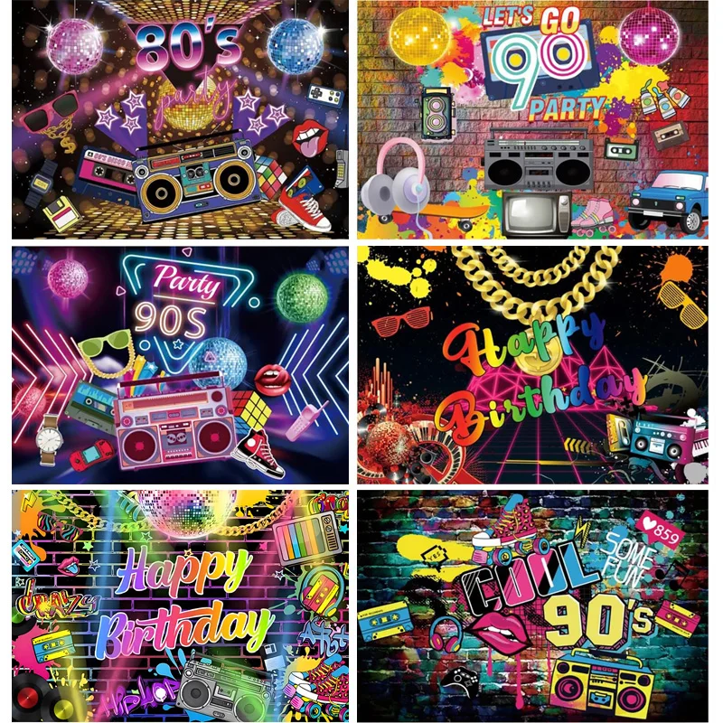 

Back to The 90's Theme Birthday Party Photography Backdrops Hip Hop 90th Graffiti Background Retro Radio Prom Photo Booth Props