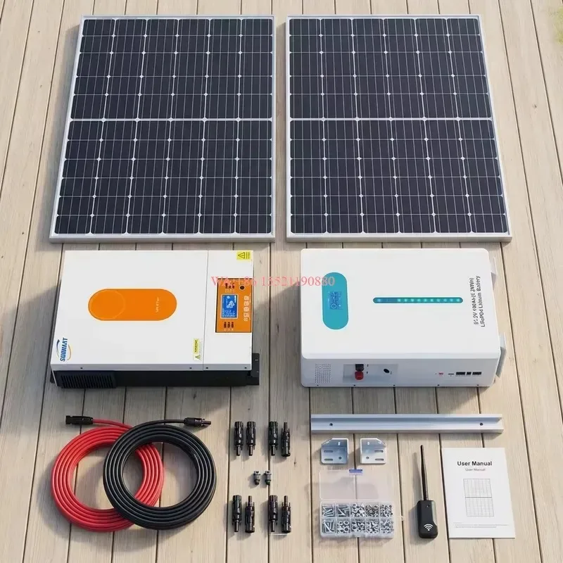 wmwmnu Complete Off Grid Solar Power System Kit 5.12KWh LiFePO4 Battery 4KW Hybrid Inverter for Home Residential Use