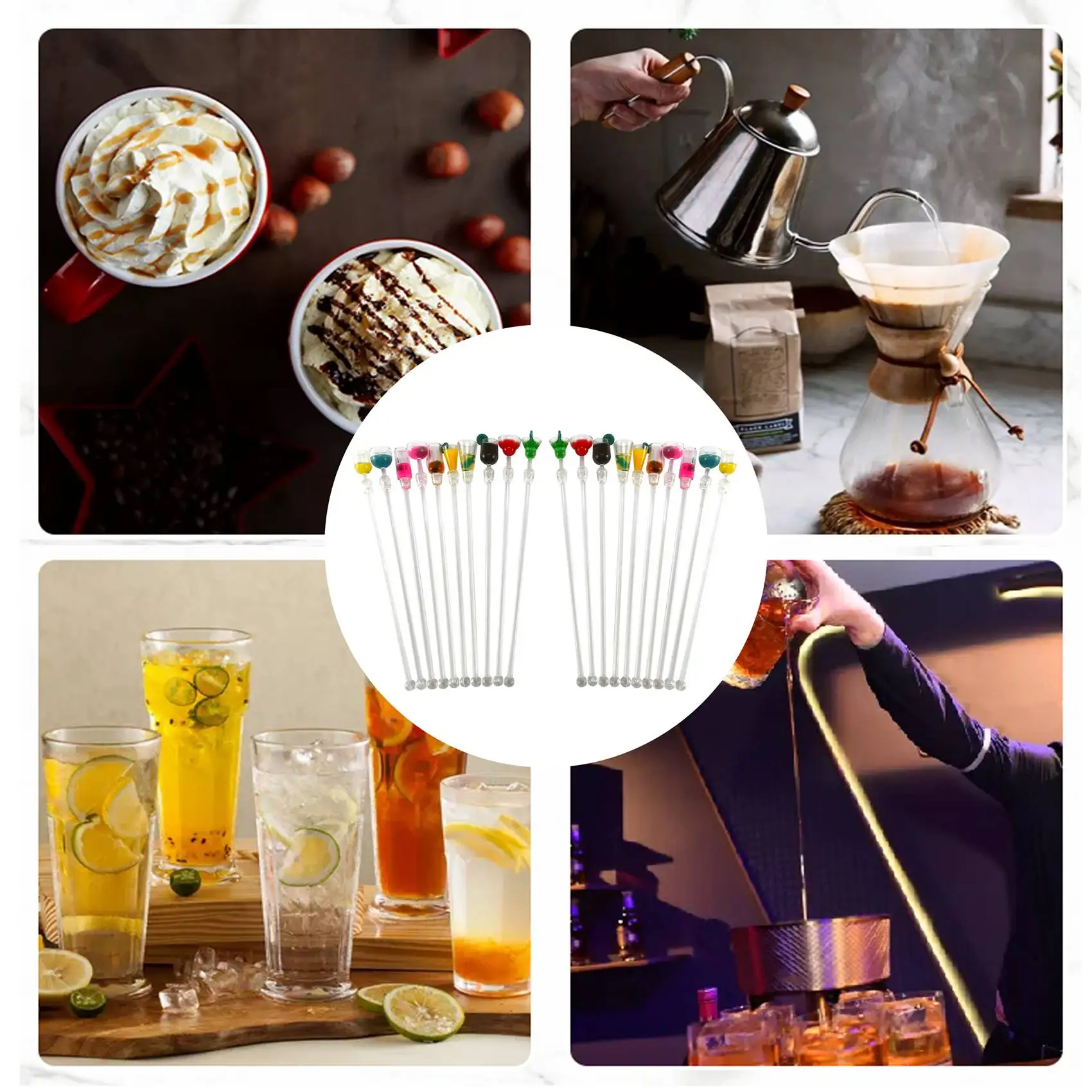 Agitadores de bebidas tropicales de RM-20Pcs, agitadores de bebidas para cócteles, barra mezcladora de 9 pulgadas con patrones de copa de vino, agitadores de ginebra reutilizables