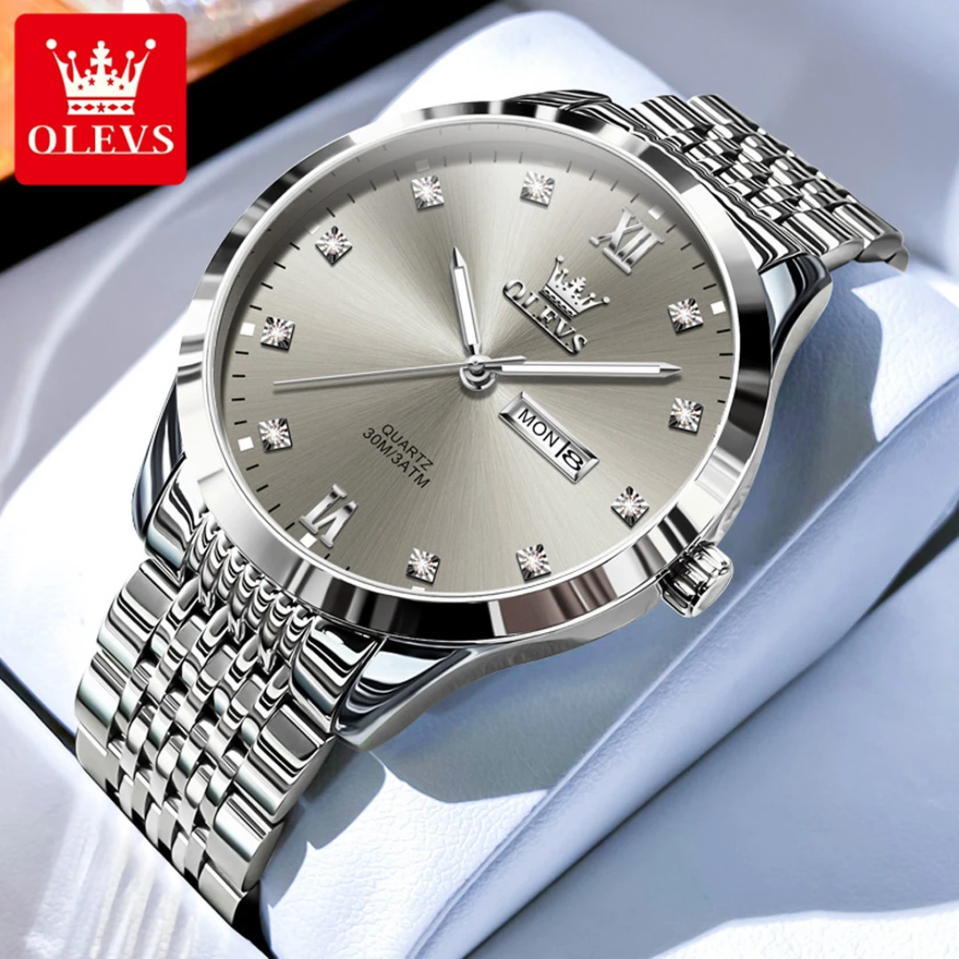 

OLEVS 2943, модные кварцевые часы, подарок, ремешок для часов из нержавеющей стали, наручные часы с круглым циферблатом, календарь с дисплеем недели