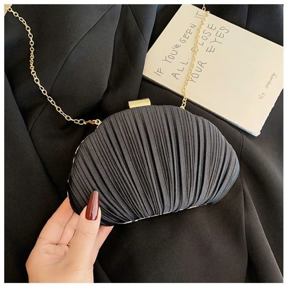 New Elegant Style Evening Clutch Bag Crossbody Strap Nylon Lining Shell Shaped Clutch Lock Buckle Party Handbag Party
