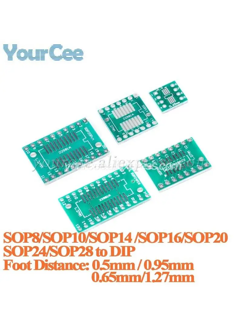 20 szt./2 szt. Płytka adaptera SOP28 SOP24 SOP20 SOP16 SOP14 SOP10 SOP8 do DIP, płytka pinowa SMD do DIP UNAX PCB 0,65/1,27 mm 0,5/0,95 mm — zdjęcie 2