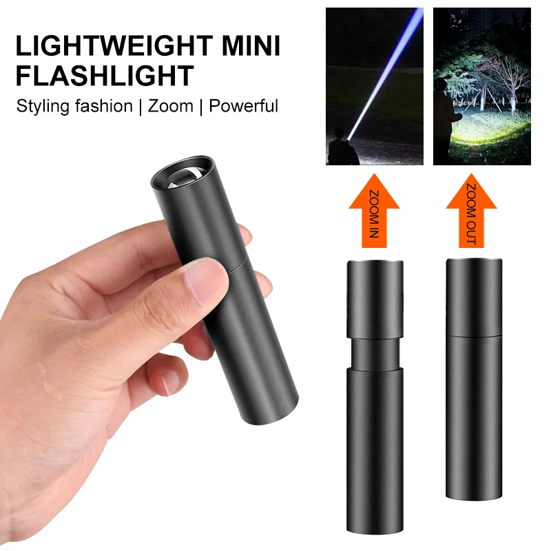 Mini Flashlight USB Rechargeable Aluminum Alloy Flashlight Super Bright LED Bead Adjustable Focus Long-range Portable Flashlight