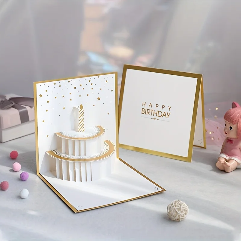 1 Stück 3D Goldene Kreative Papierkarte |   Handgefertigte Hohle Papierskulptur Geburtstagskarte für Gruppen, Geschenkkarte
