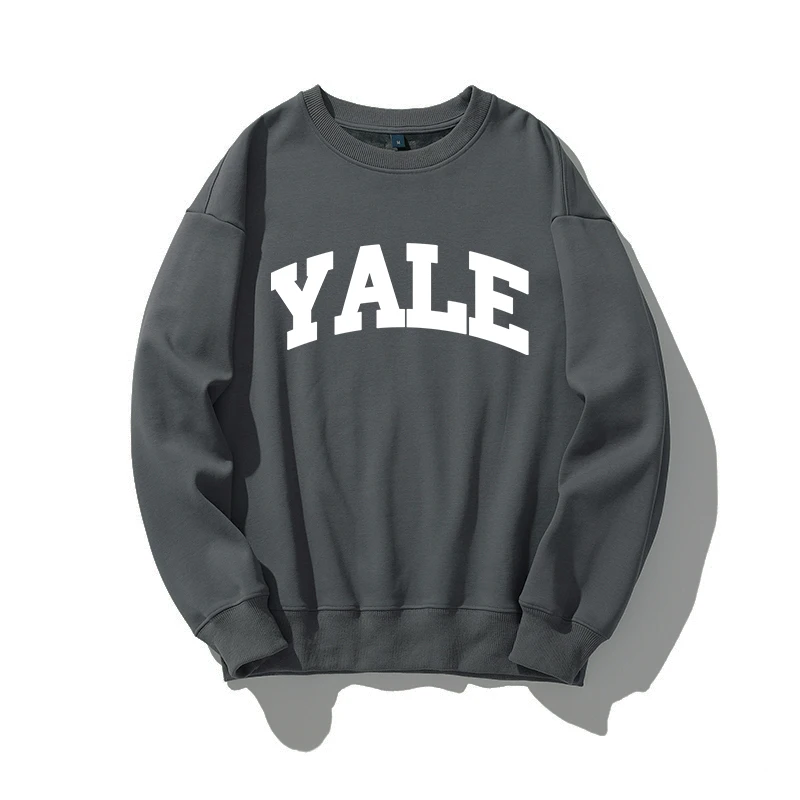 YALE Letter Hoodie Pria Baru 2023 Musim Semi Pria/Wanita Kasual Kerah Bulat Hoodie Kaus Pria Warna Solid Atasan Kaus