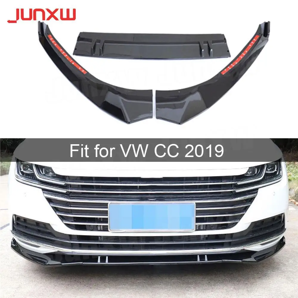 

3PCS/Set Front Bumper Lip Spoiler For Volkswagen VW CC 2019 2020 ABS Black Head Chin Shovel Protector Car Styling