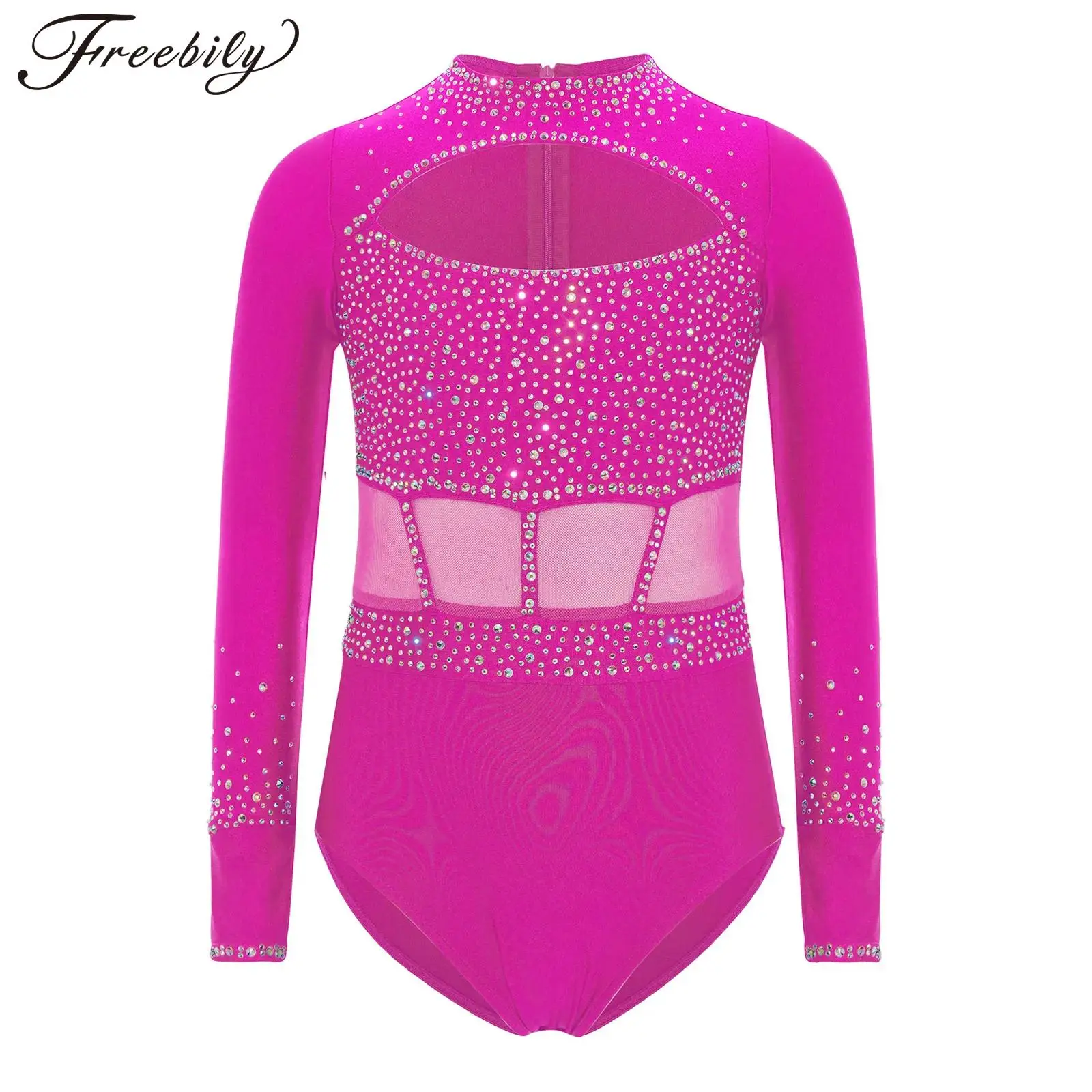 الفتيات الجمباز الرقص رداء رقص الباليه لامعة الراين الشكل التزلج البهلوانية بذلة طويلة الأكمام انقطاع ارتداءها Dancewear