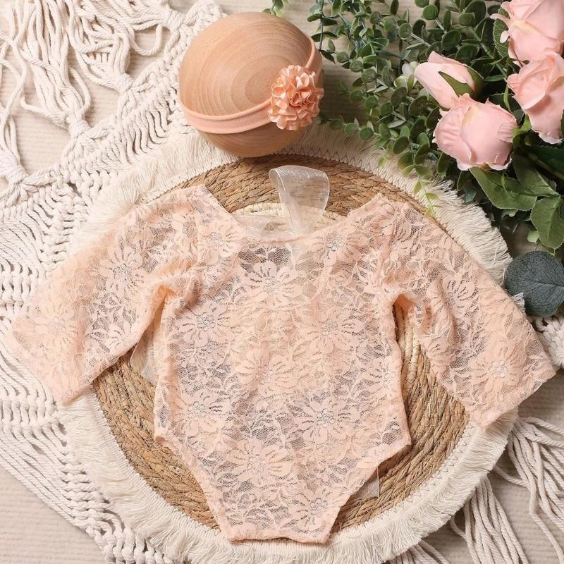 J15U مجموعة عصابة رأس من الدانتيل الناعم للتصوير الفوتوغرافي لحديثي الولادة لصور الأطفال الجذابة #5