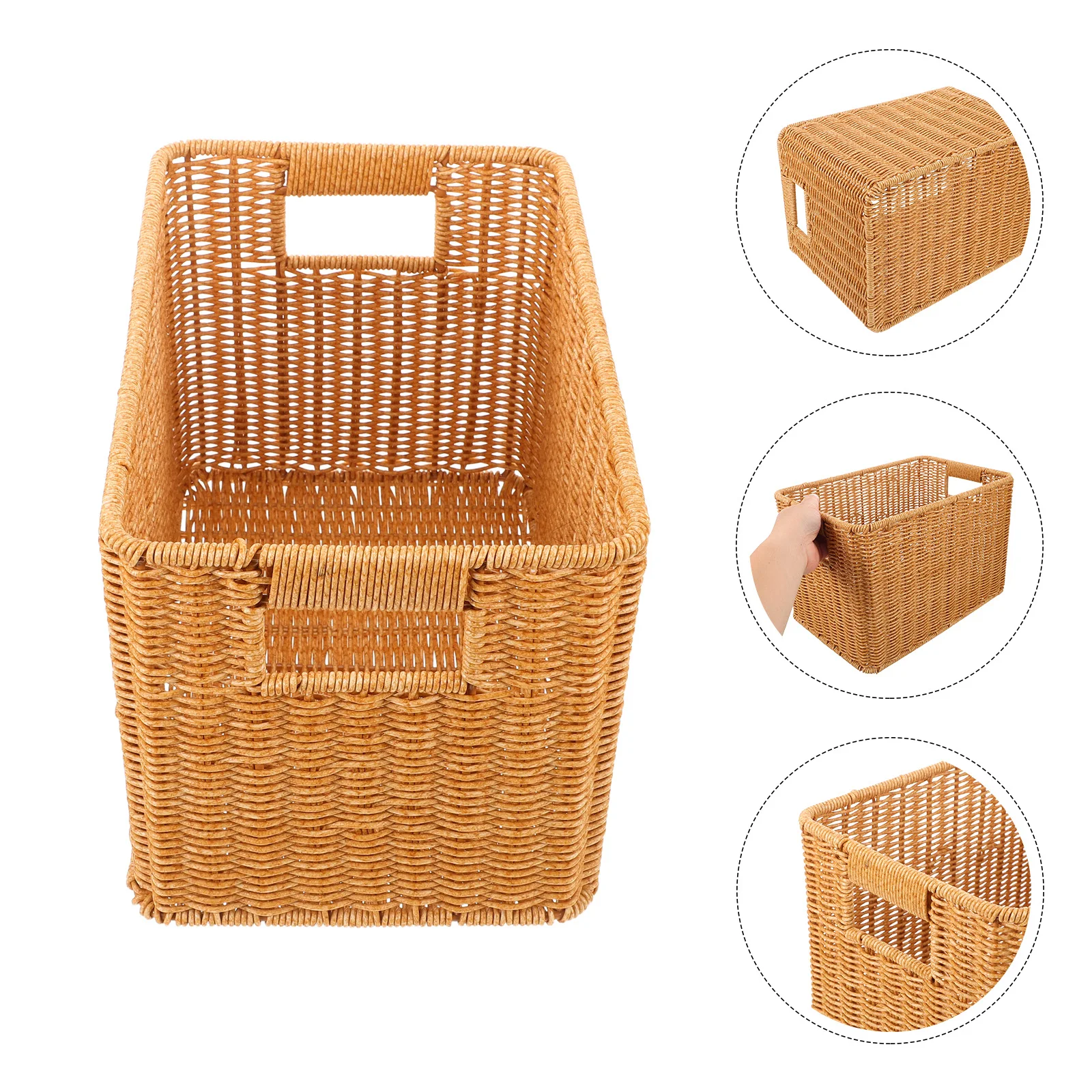 

Faux Rattan Storage Basket Rectangle Narrow Space Saving Household Organizer Decorative Toy Snack Makeup Container