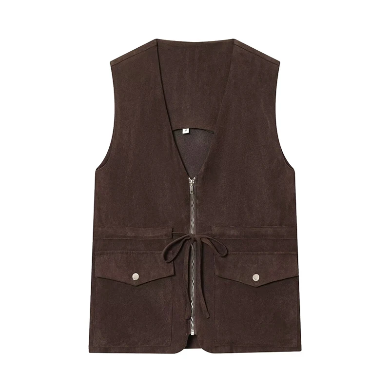

Women's Waistcoat Fashion With Pockets V-Neck Sleeveless Vests Female Outerwear Chic Tops