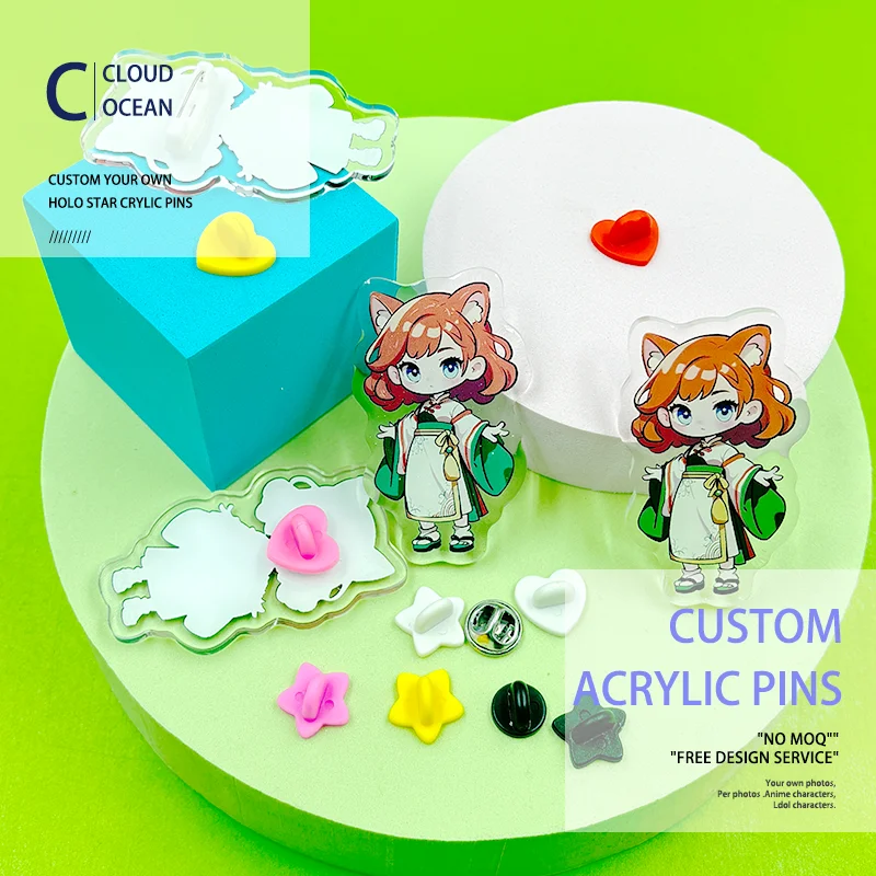 Custom Glitter Epxoy Acrylic Pins Personalizado Brooch customized Logo Company Anime game Clothing Bags Badges Custom gifts