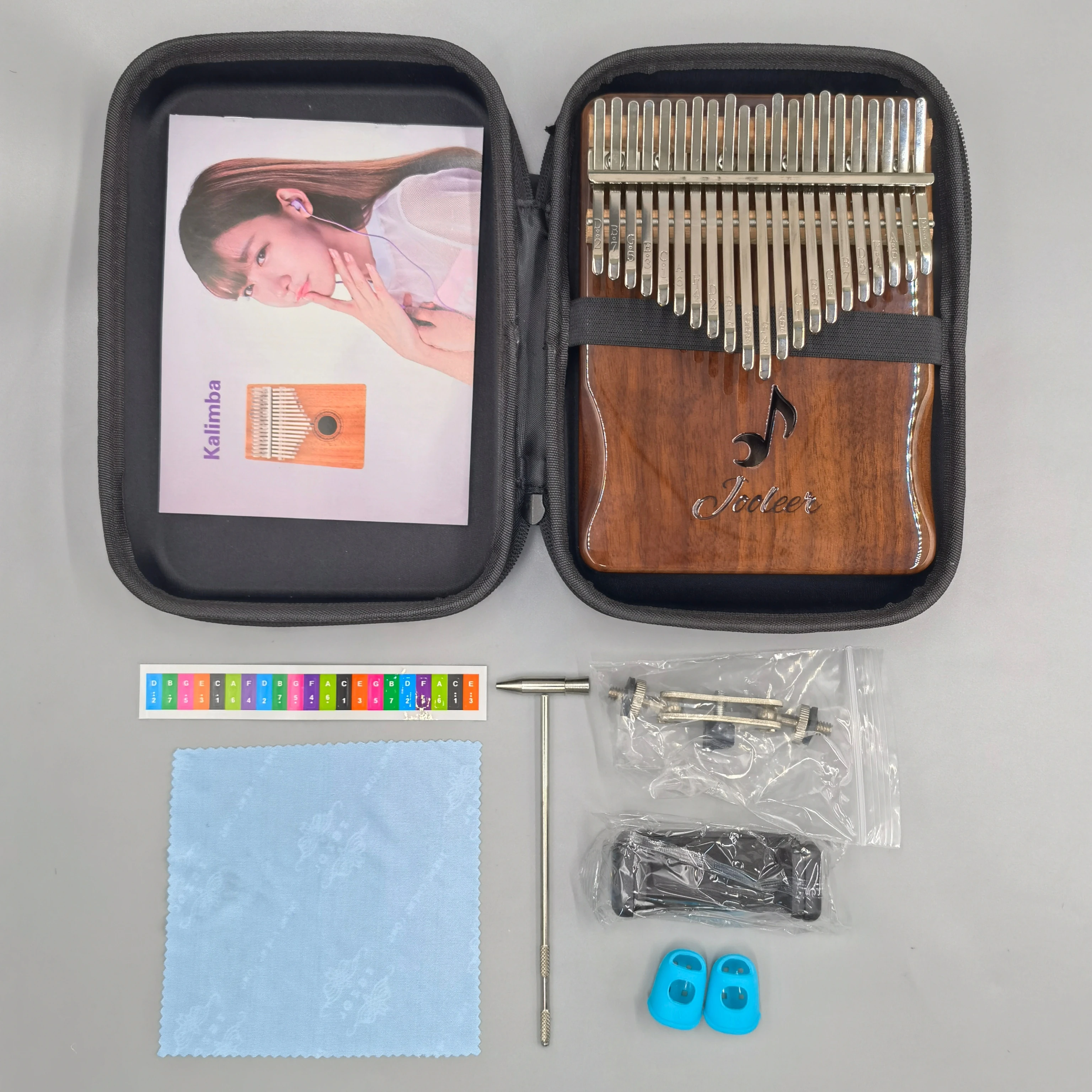 Jooleer 21 Keys Solid Kalimba with App Phone Holder Carrying Case Portable Thumb Piano Mbira Gifts for Kids Adults Professional