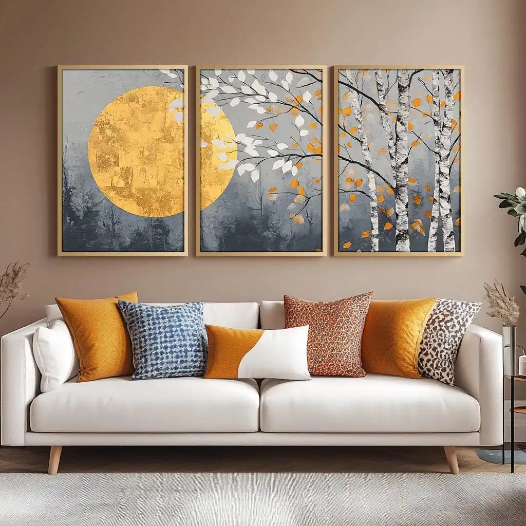 3 Piece Japandi Artpiece Triptych Wall Art Decor Japandi Nature Art Framed Canvas Wall Art Set Art Piece for Halls Living Room