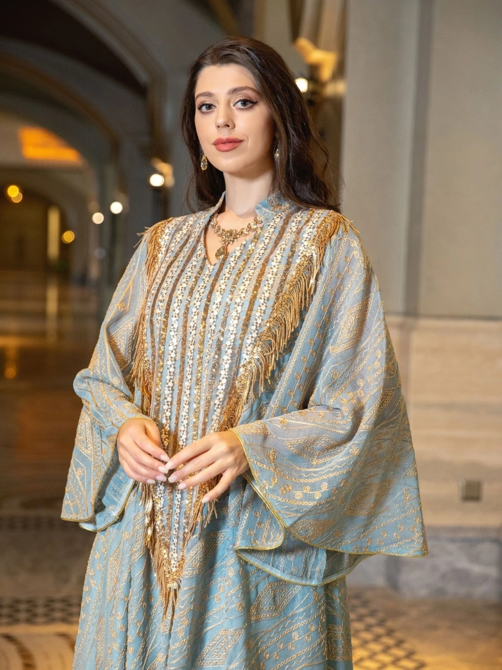 Arabische Frauen Chic Quaste Robe Glitter A-linie Stickerei Heißer Verkauf Bankett Abendkleid Kaftan Promi Zarte Tanzen Tragen