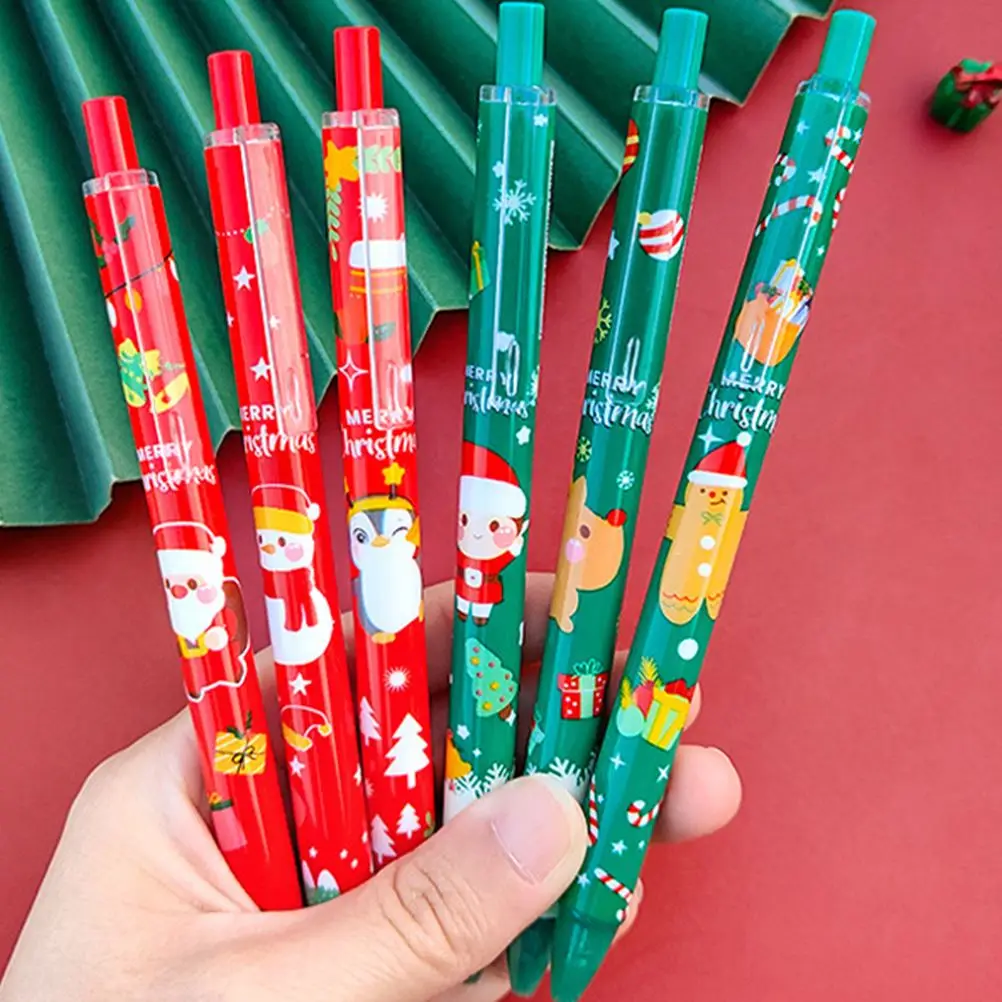 

12pcs Creative Christmas Press Neutral Gel Pen Santa Claus Printed Student Signature School Supplies Stationery Funny Pens 2025