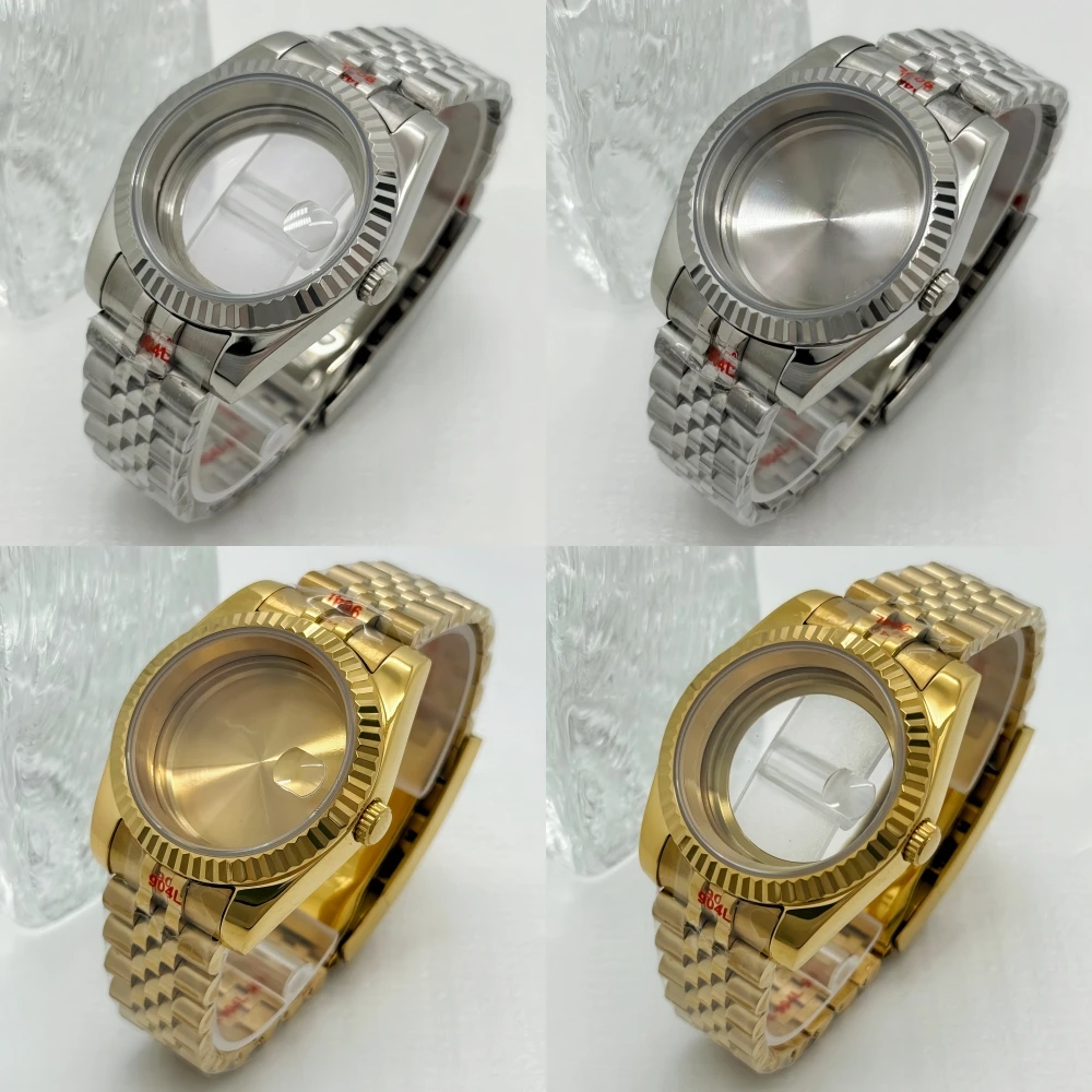 Boîtier noir et or 36MM/39MM, bracelet Jubilee, boucle réglable pour mouvements de montre Seiko NH35 NH36/38, aiguilles de montre compatibles avec les cadrans de 28,5 mm.