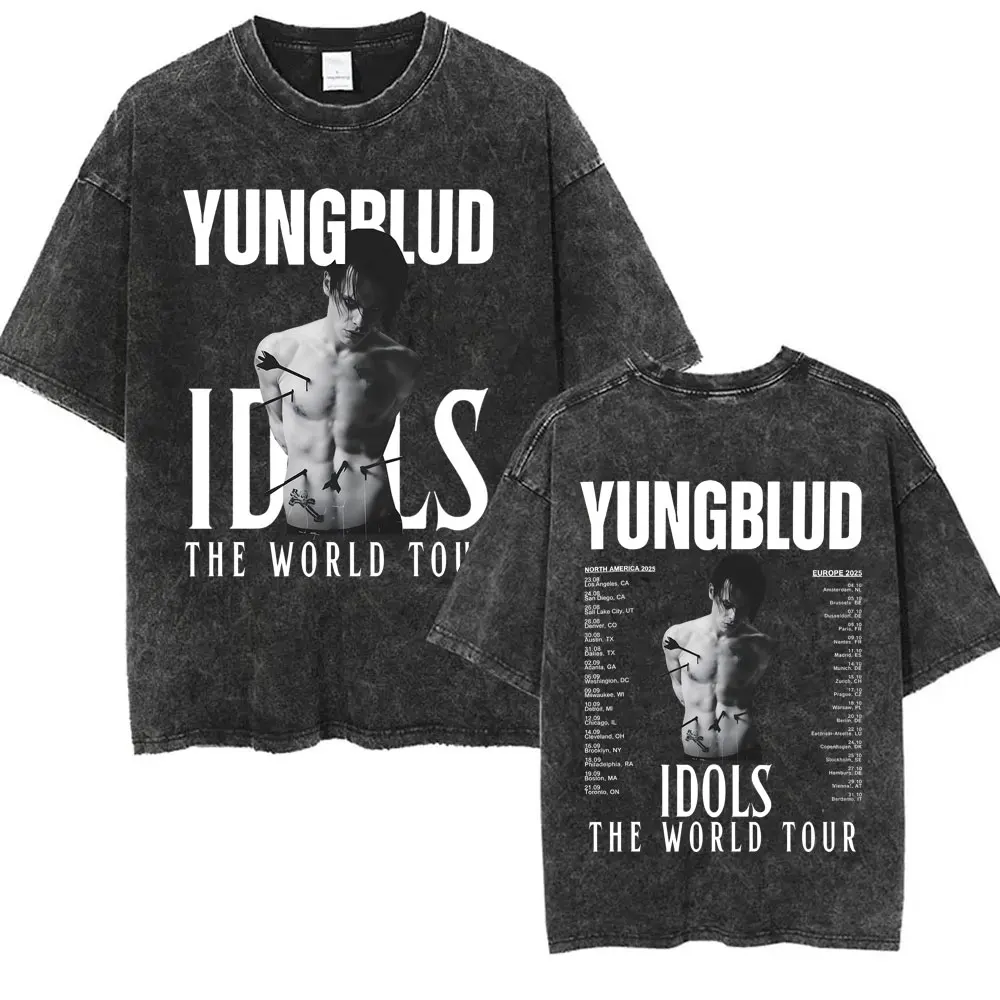 غسلها خمر Yungblud الهيكل العظمي الرسومات تي شيرت الرجال النساء البديل روك المتضخم تي شيرت قصيرة الأكمام الهيب هوب الشارع الشهير