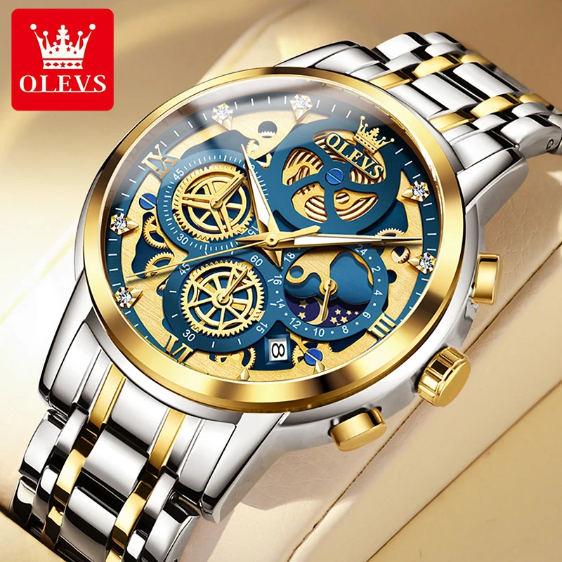 

OLEVS 9947 Sport Quartz Watch Gift Round-dial Stainless Steel Watchband Chronograph Calendar