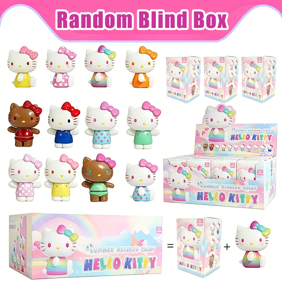 

Kt Cat Summer Rainbow Candy Series Blind Box Mini Action Figure Cute Desktop Decor Display Collectible Toys Kids Festival Gifts