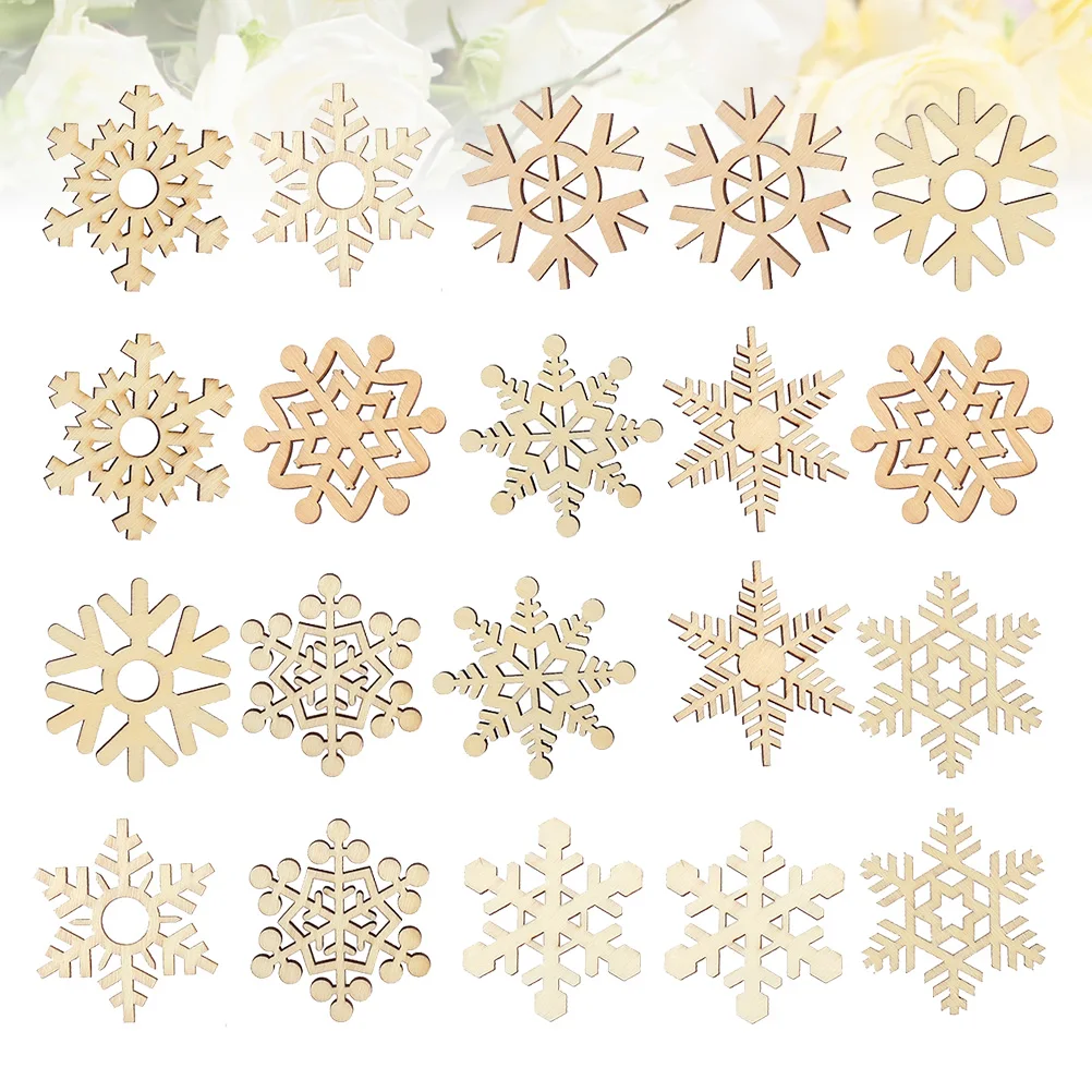 

20Pcs Hollow Snowflake Wooden Pieces Superior Cutting Technique Creative Handcrafts for Schools Camps Weddings