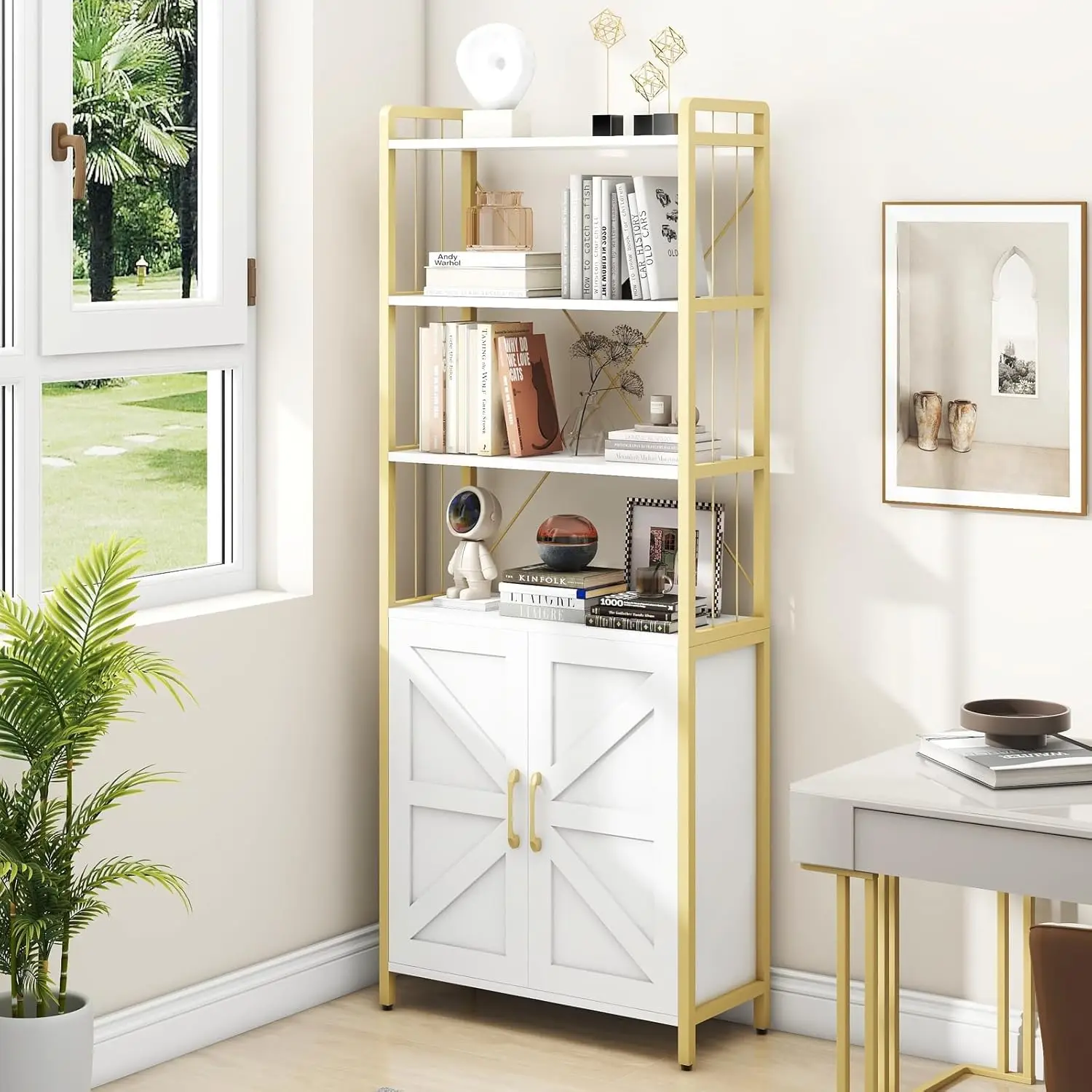 

Bookshelf and Bookcases with Doors White 6 Shelf Display Storage Shelves Tall Bookshelf Versatile Storage Cabinet Home Furniture