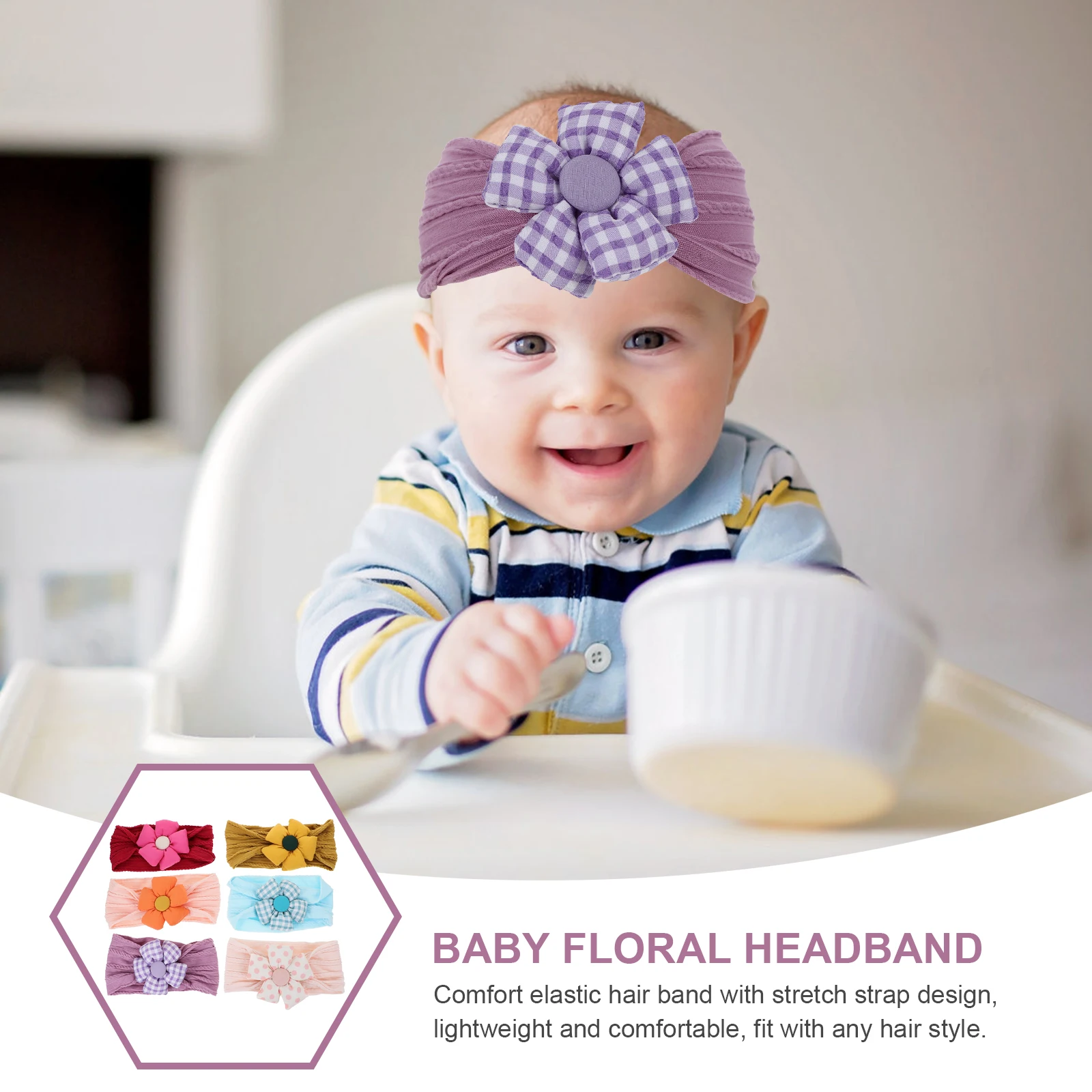 

6 pcs Girl Elastic Headband Cotton Flower Newborn Infant Toddler Hair Accessories For Party Festival Dress Up Comfortable