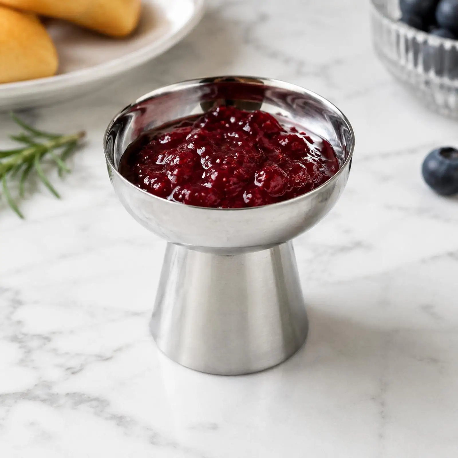 Polished Steel Serving Bowl with Raised Stand for Portioned Snacks and Sweet Treats