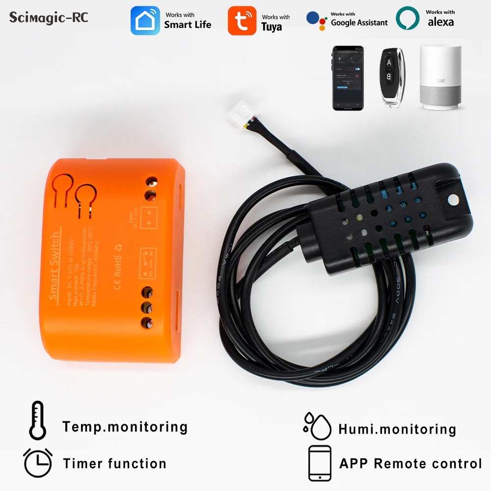 12 В 24 В 220 В Tuya WIFI умный переключатель с датчиком Humiture T & H мониторинг в реальном времени высокоточный зонд Alexa Work