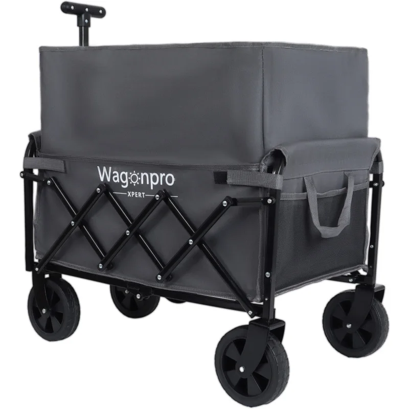 

Expandable Dual Layer Utility Wagon With 100% Extra Space Grocery Cart For Camping Shopping Sports Gardening Fishing Gray