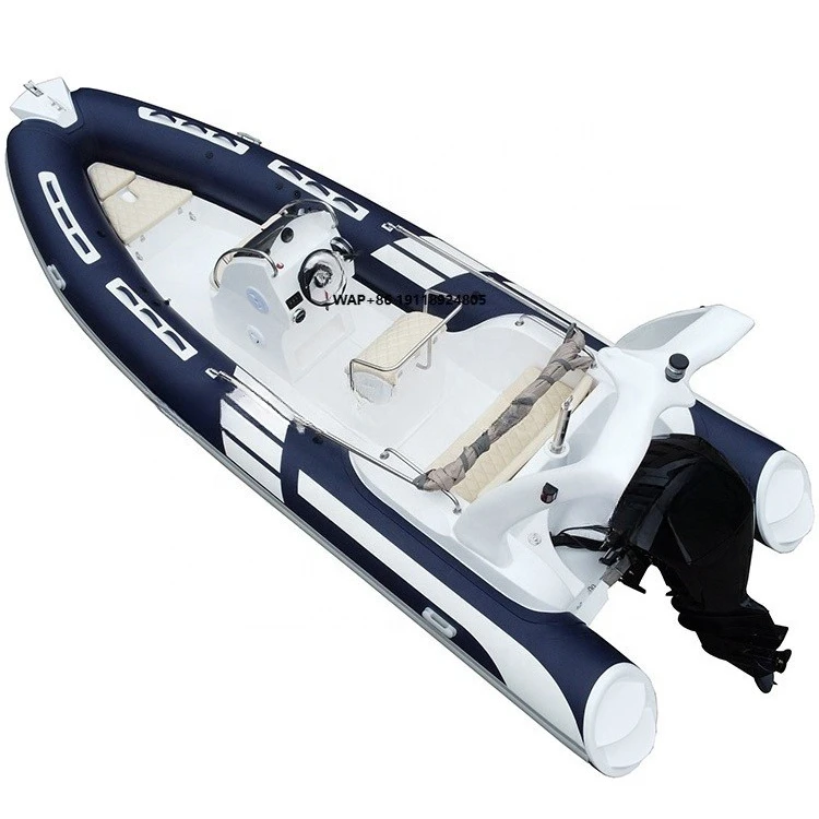 Blue Color 19 Foot PVC air Pontoon Rigid Fiber Glass Hull Inflatable Rib Fishing Boat 580 with Engine for Family