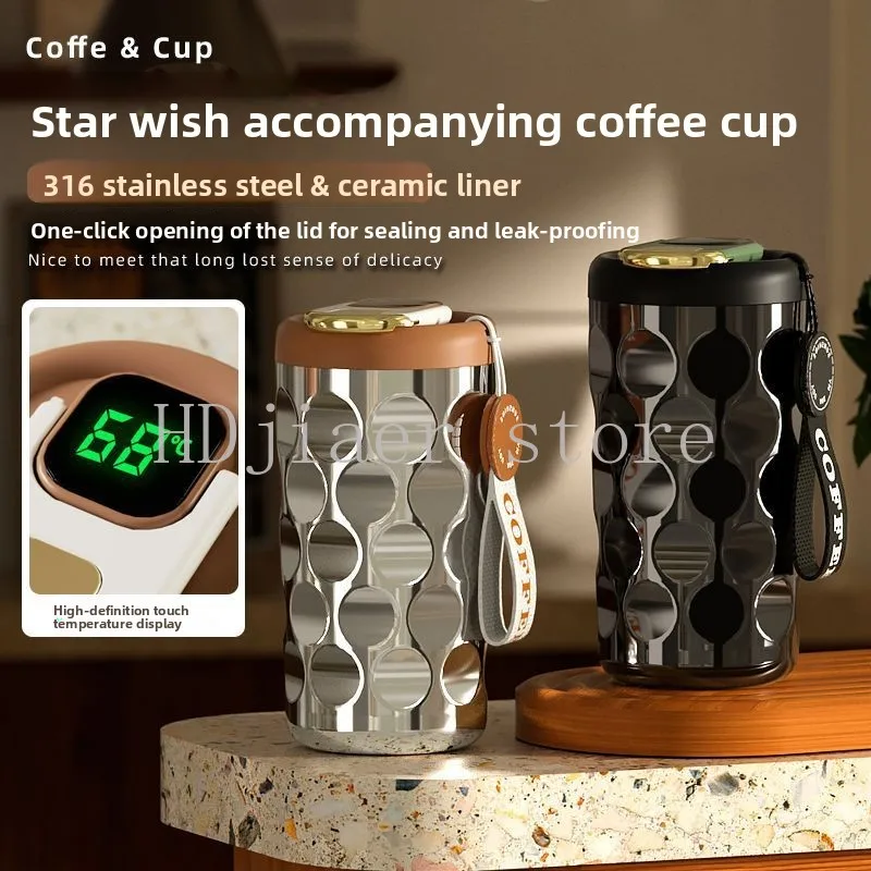 

Ceramic coffee cups transformed into smart thermal mugs, 316 stainless steel portable high-end women's travel mugs