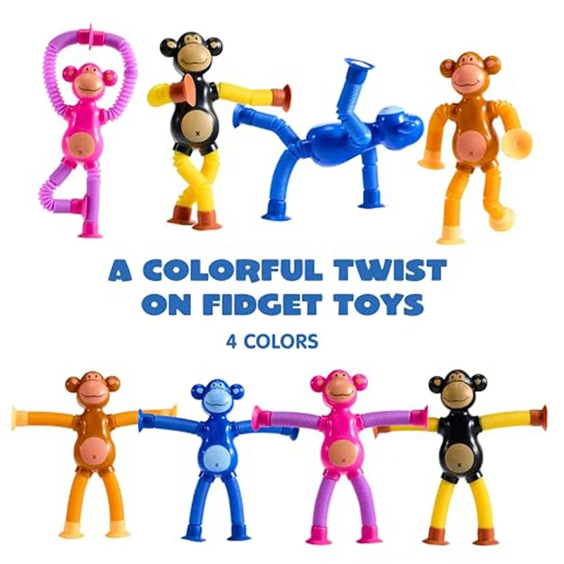 Suction Cup Monkey Pop Tubes Fidget Toys Decompression Stretch Tube Stress Relief Sensory Toys for Kids Adult Party Gifts