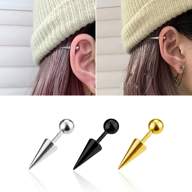 Punk Gothic Round Ball Spike Cone Tip Titanium Steel Women Men Screw Back Pierced Stud Earring Fashion Jewelry Gifts Geometric