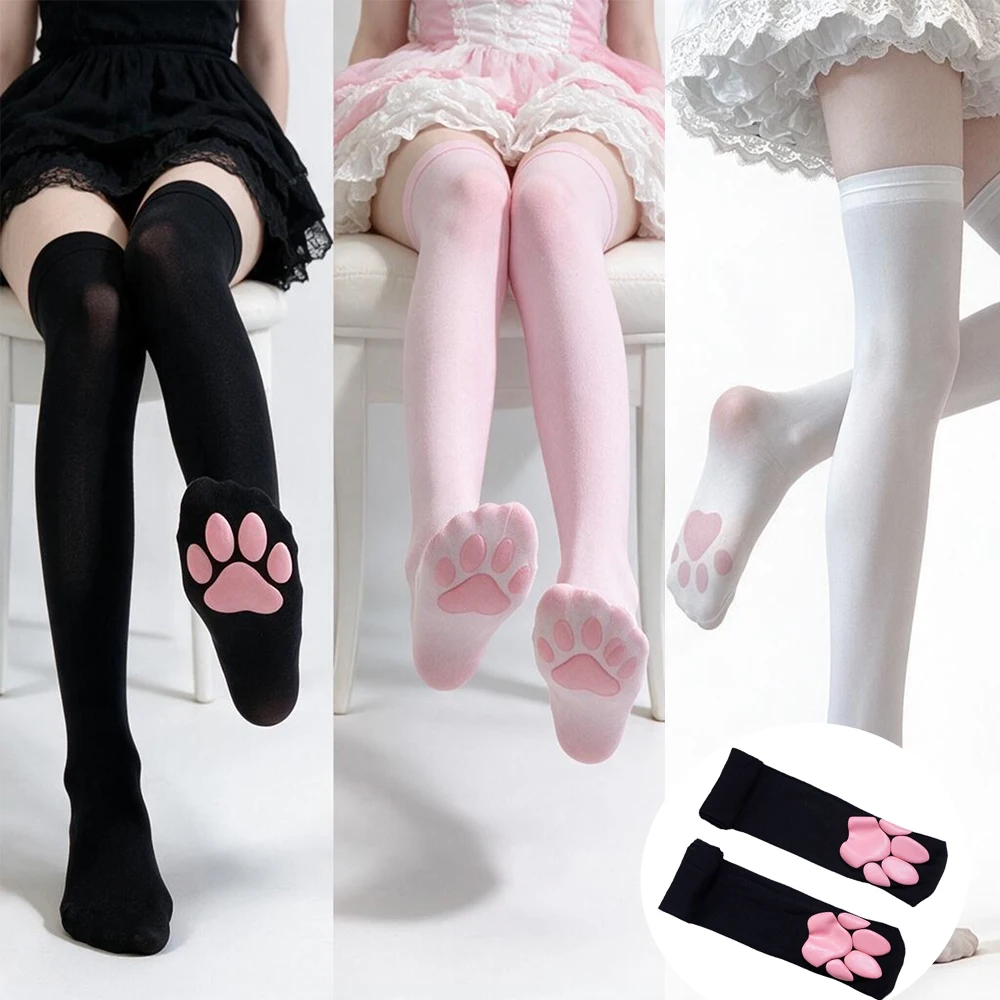 Paw Sock Lolita Stockings Cute 3D Cat Paw Pad Knee-Highs Women Y2K Cosplay Cat Paw Pad Leggings Socks Halloween Over Knee Sock