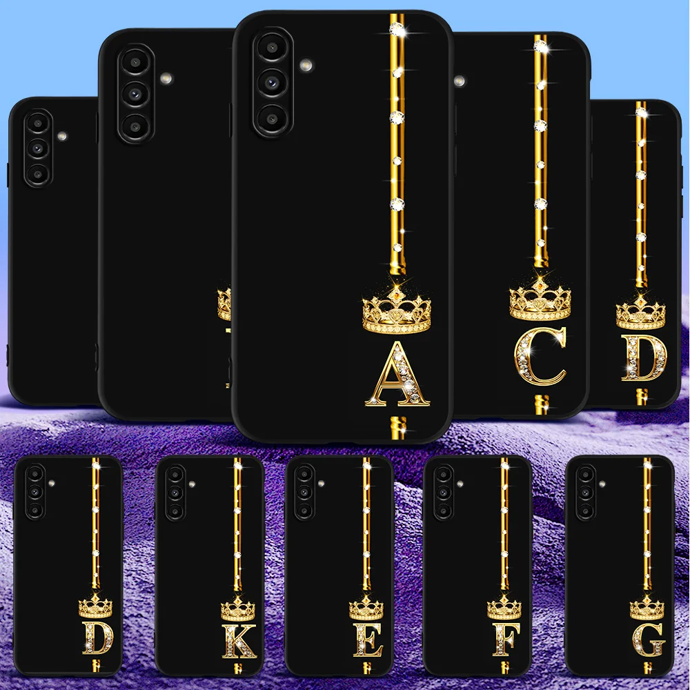 For Samsung Galaxy A35 A55 5G Case Phone Back Cover Soft Silicone Protective Black Tpu Case gold letters 366