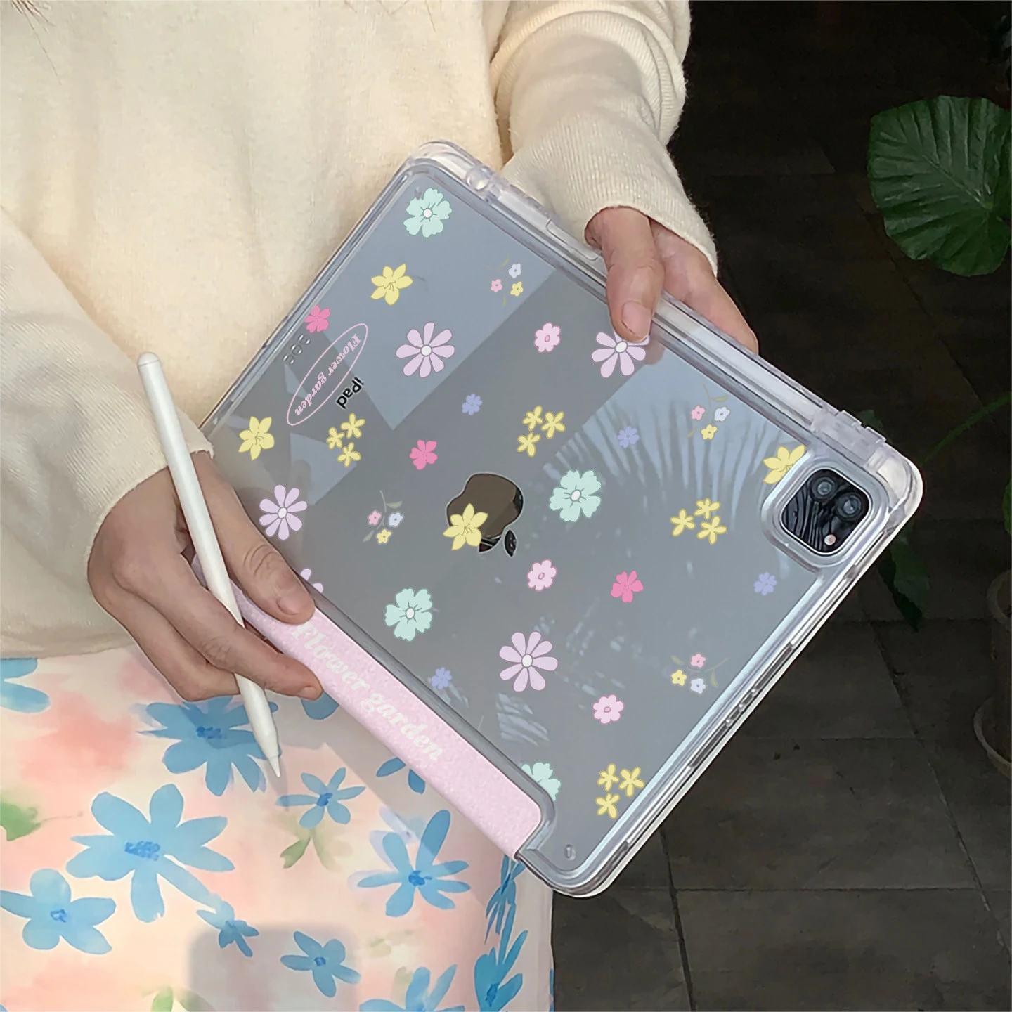 Simple Cute Colorful Flower Y2K Y-Fold Tablet Case For iPad Pro 11 12.9 13 A16 M2 M4 M3 M5 5/6/7/8/9/10/11th Mini Air 3 4 Cover
