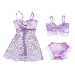 Doll Skirt Lace Night Dress Bra Underwear 3 In 1 Clothes Set Sexy Pajamas Lingerie Doll Accessories Baby Girl Gifts Doll Toys