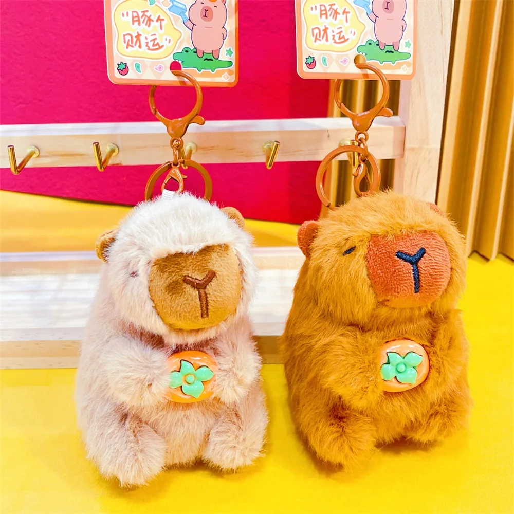 Creative Soft Capybara Key Ring Cross Dressing Persimmon Shaking Sounding Toy PP Cotton Fur Cartoon Doll Keychain Women