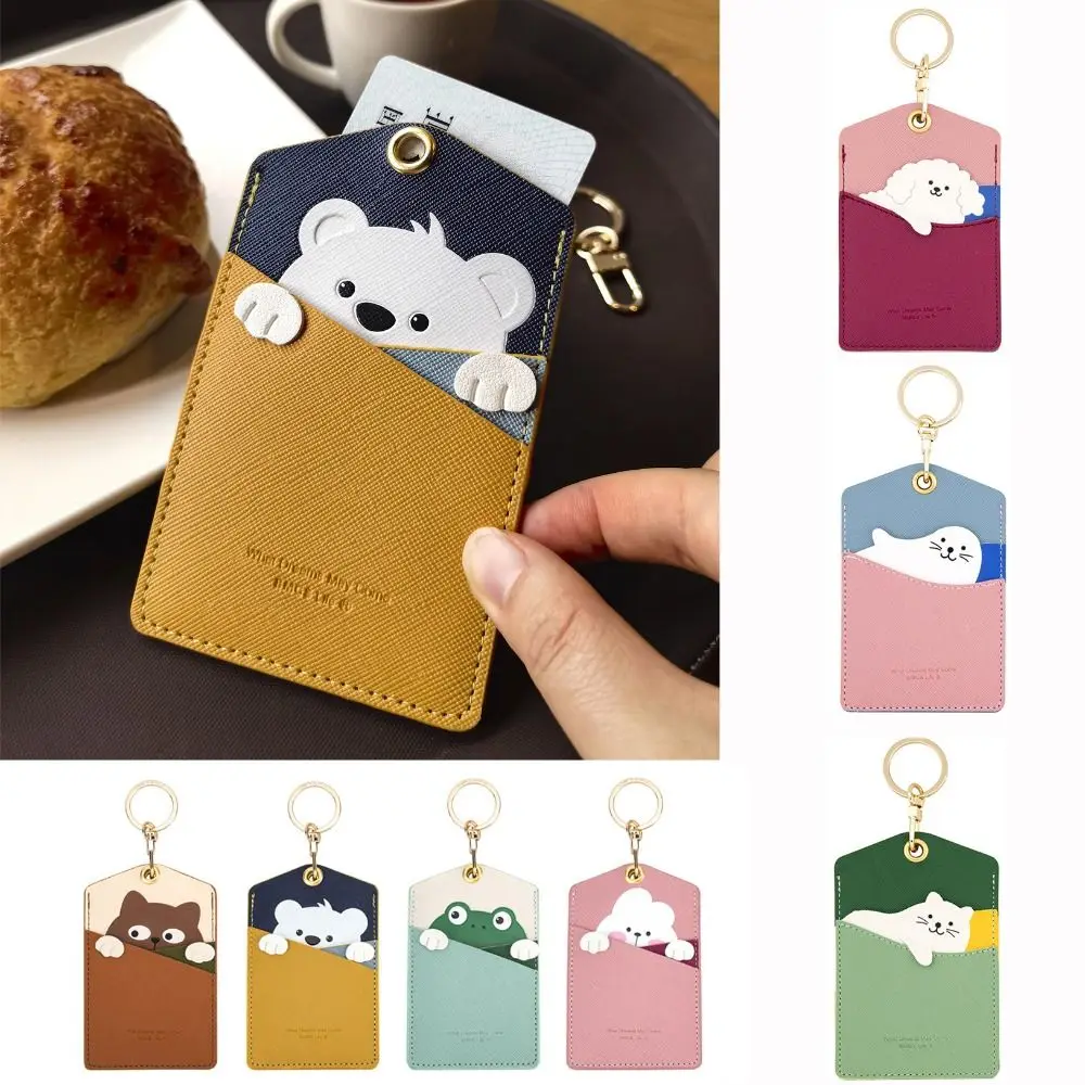 

PU Elevator Card Pendant Keychain Package Key Holders Credit Card Case Keyring Work Card Animal Card Holder