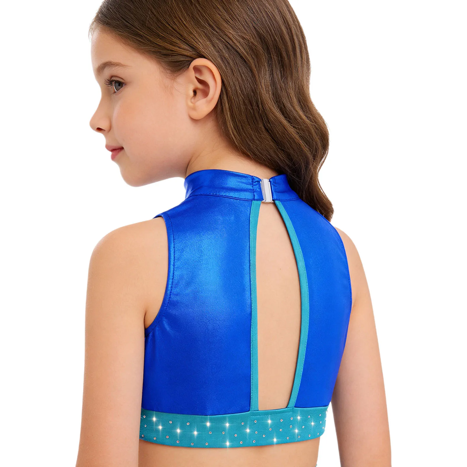 أطفال بنات الجمباز الرقص القمم الشكل التزلج أزياء مسرحية بلا أكمام انقطاع الراين لامع المحاصيل الأعلى Dancewear #2