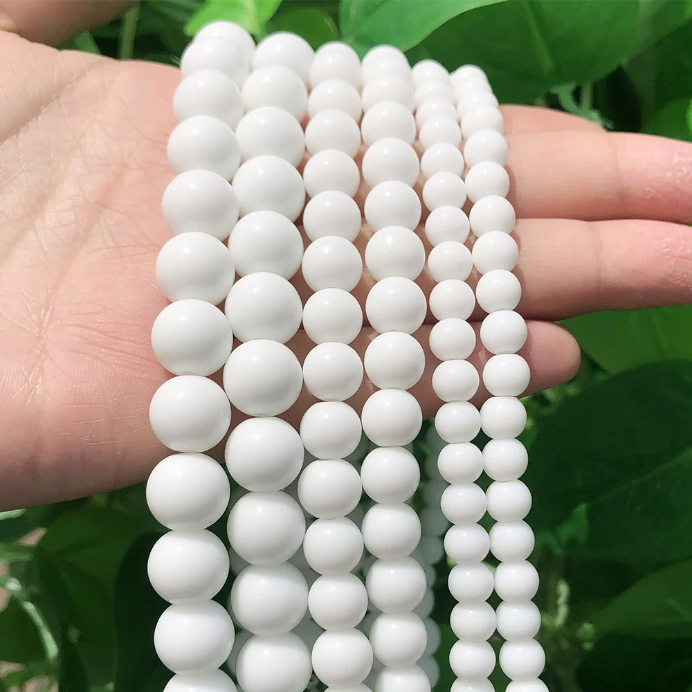 Natural Stone White Onyx Agates Smooth Round Loose Spacer Beads for Jewelry Making DIY Bracelet Neckalce 15\