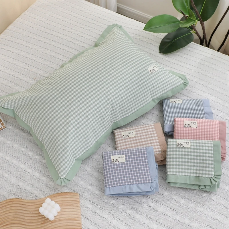 

Classical Checkered Design Pillow Cover Washed Cotton Pillowcase For Adults Students Soft Breathable Bedding Accessory B03E
