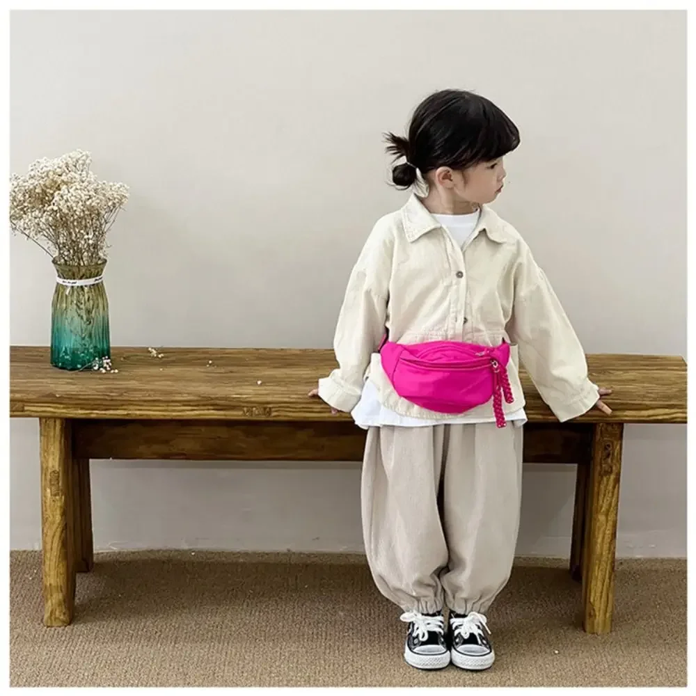 Bolso de lona para niños, bandolera de gran capacidad a prueba de agua a la moda, bolso de hombro de Color sólido con cremallera, riñonera, bolso de cadera