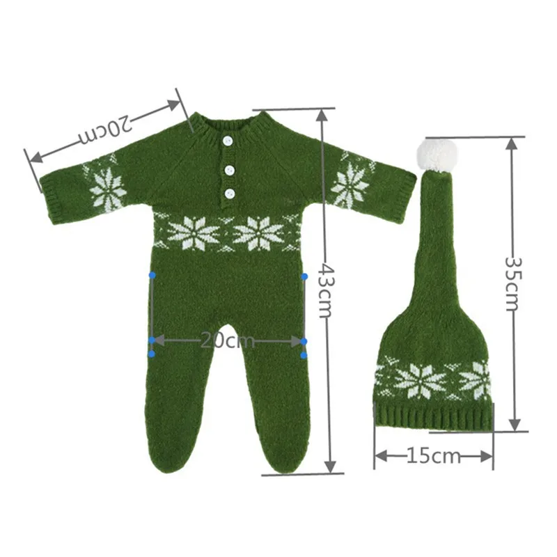 Christmas Jumpsuit for Newborn Photography Hat+Bodysuit 2Pcs/set Studio Baby Photo Props Accessories Crochet Knit Costume Outfit