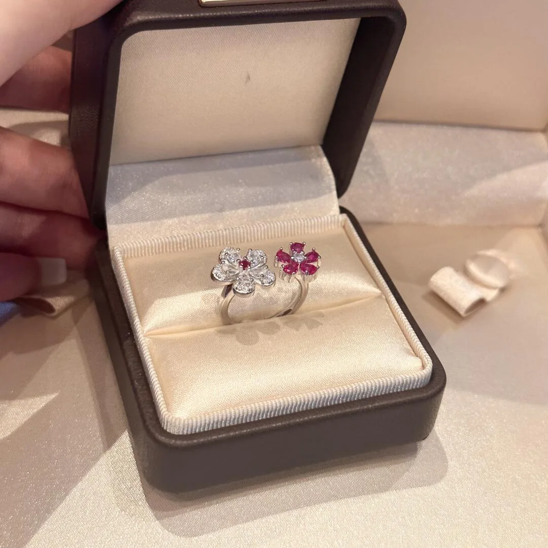 خواتم عصرية وعالية الجودة من الفضة المبهرة عيار 925 على شكل زهرة حمراء ماسية كاملة للنساء هدايا مجوهرات فاخرة ورائعة